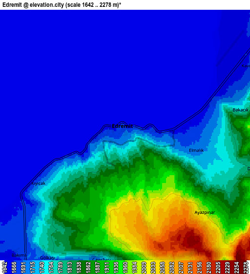 Zoom OUT 2x Edremit, Turkey elevation map