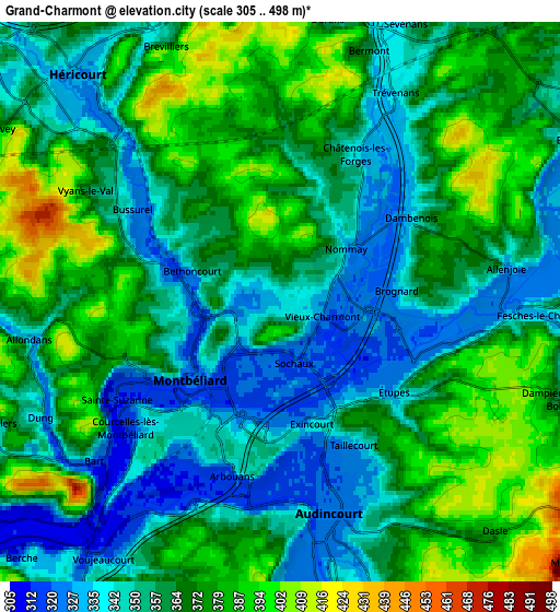 Zoom OUT 2x Grand-Charmont, France elevation map