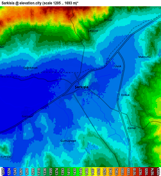 Zoom OUT 2x Şarkışla, Turkey elevation map