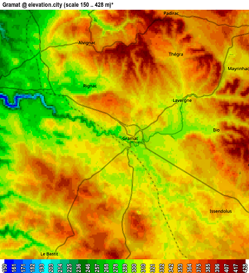 Zoom OUT 2x Gramat, France elevation map