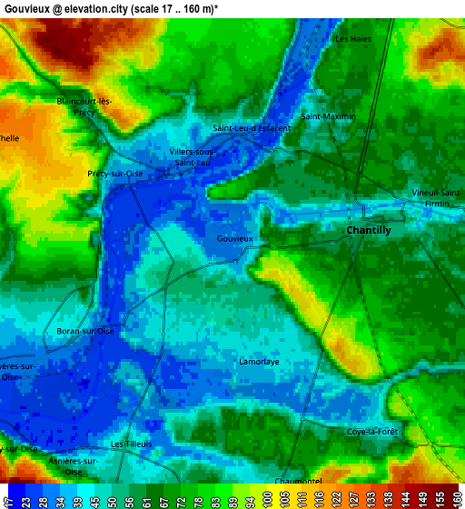 Zoom OUT 2x Gouvieux, France elevation map