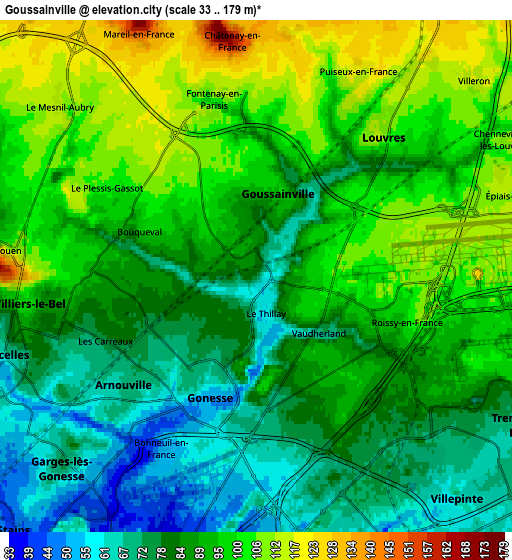 Zoom OUT 2x Goussainville, France elevation map
