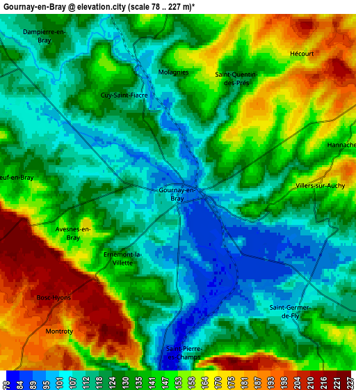 Zoom OUT 2x Gournay-en-Bray, France elevation map