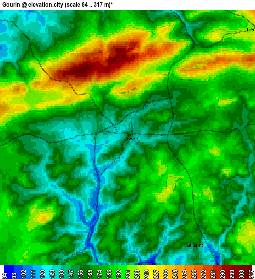 Zoom OUT 2x Gourin, France elevation map