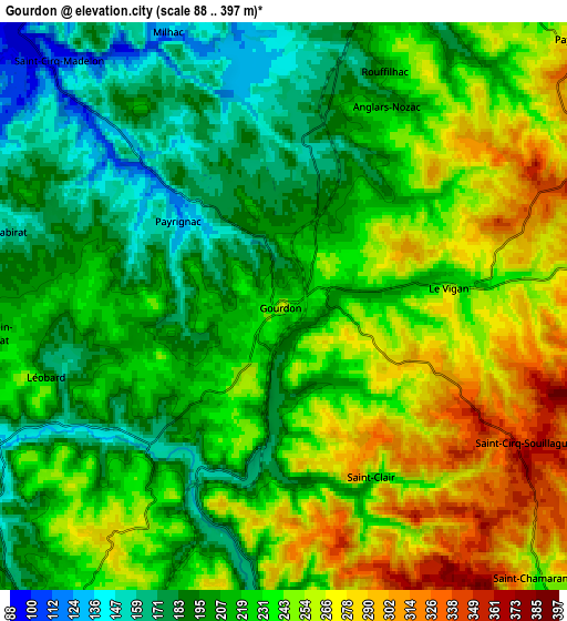 Zoom OUT 2x Gourdon, France elevation map