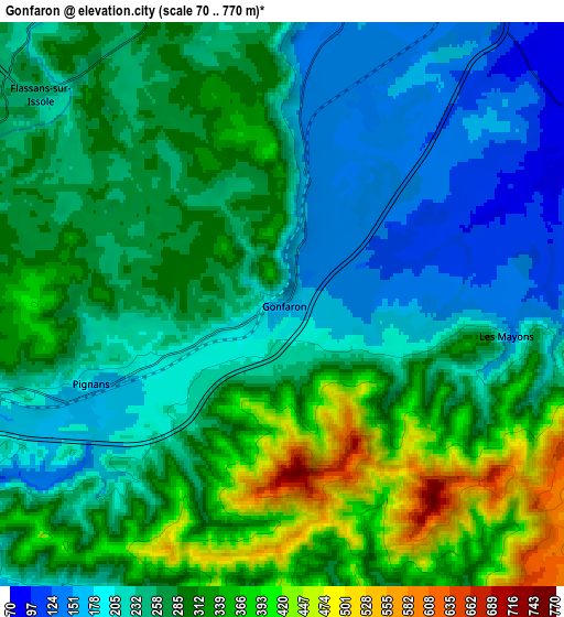 Zoom OUT 2x Gonfaron, France elevation map