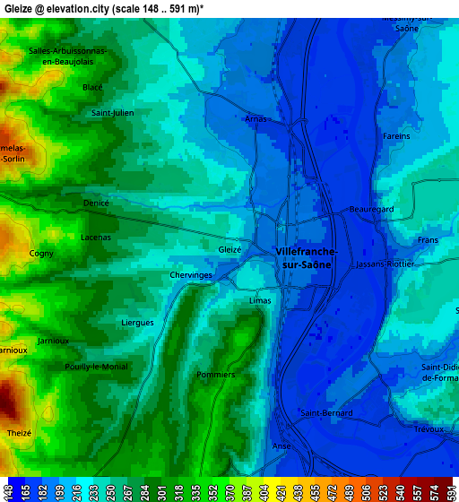 Zoom OUT 2x Gleizé, France elevation map