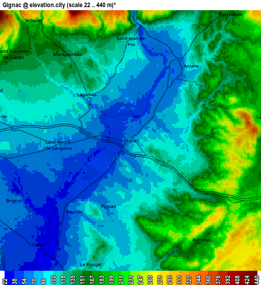 Zoom OUT 2x Gignac, France elevation map