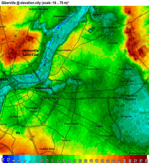 Zoom OUT 2x Giberville, France elevation map