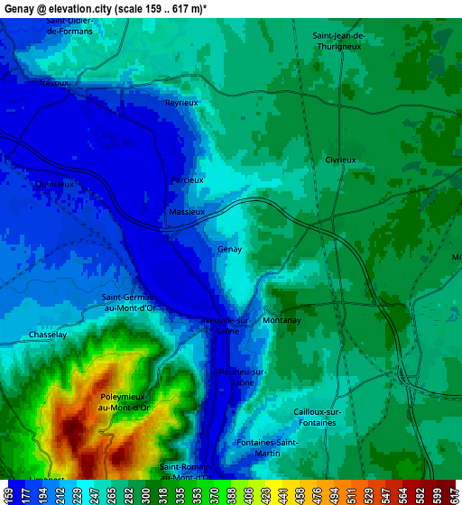 Zoom OUT 2x Genay, France elevation map