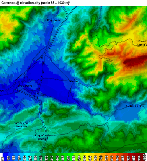 Zoom OUT 2x Gémenos, France elevation map