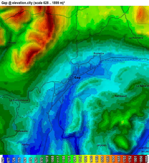 Zoom OUT 2x Gap, France elevation map