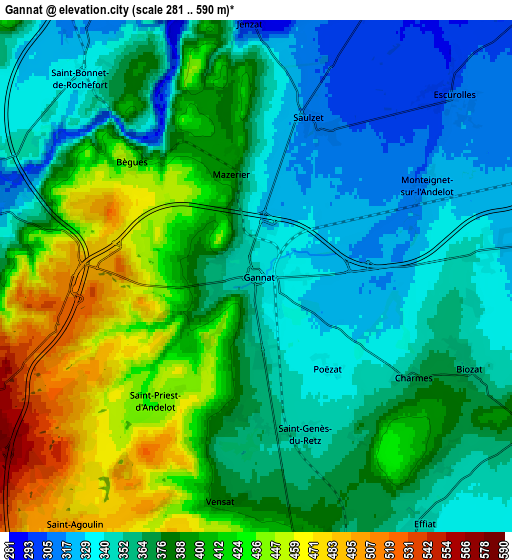 Zoom OUT 2x Gannat, France elevation map