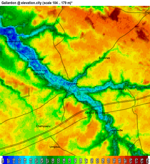 Zoom OUT 2x Gallardon, France elevation map