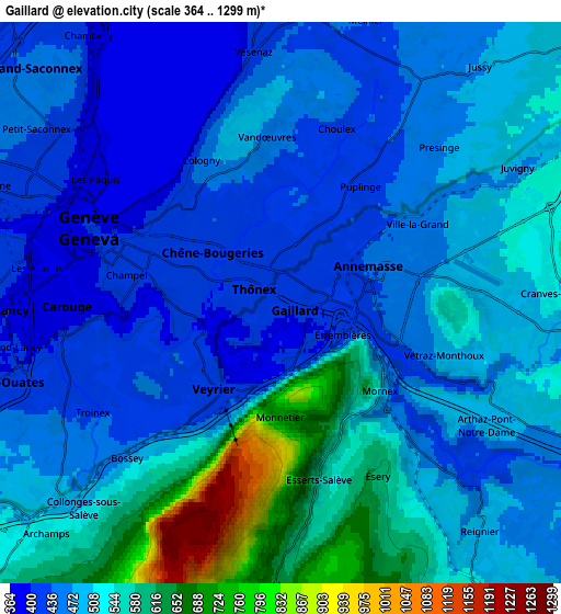 Zoom OUT 2x Gaillard, France elevation map