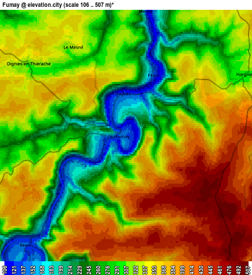 Zoom OUT 2x Fumay, France elevation map