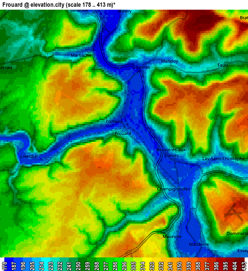 Zoom OUT 2x Frouard, France elevation map