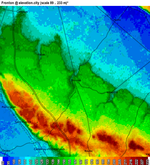 Zoom OUT 2x Fronton, France elevation map