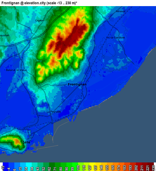 Zoom OUT 2x Frontignan, France elevation map