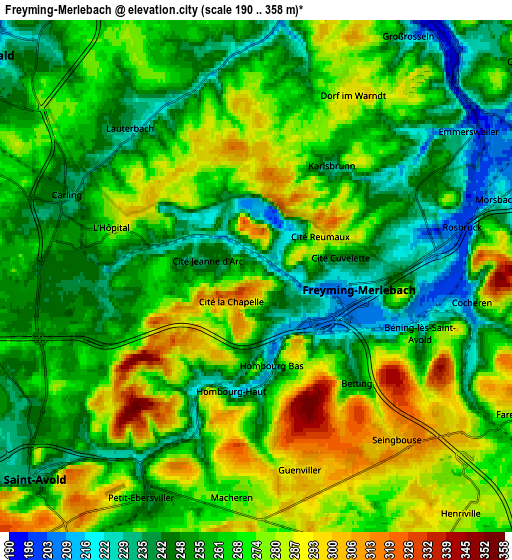 Zoom OUT 2x Freyming-Merlebach, France elevation map