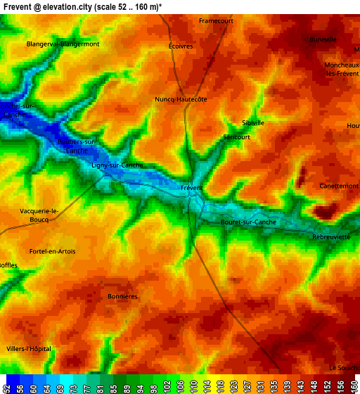 Zoom OUT 2x Frévent, France elevation map