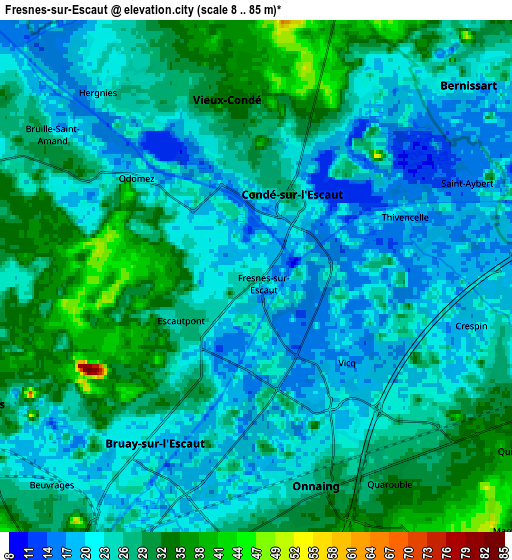 Zoom OUT 2x Fresnes-sur-Escaut, France elevation map