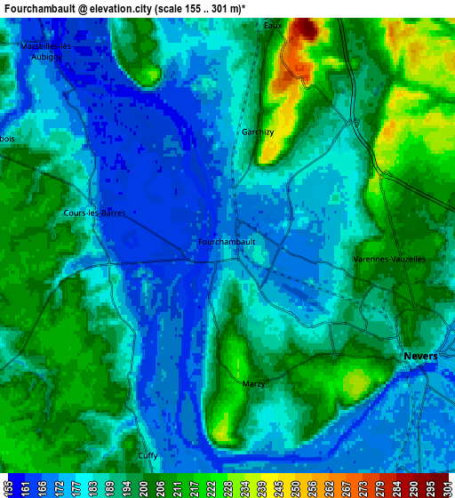 Zoom OUT 2x Fourchambault, France elevation map