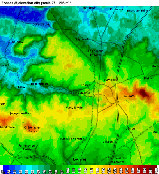 Zoom OUT 2x Fosses, France elevation map