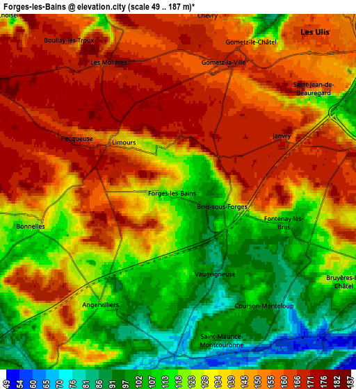 Zoom OUT 2x Forges-les-Bains, France elevation map