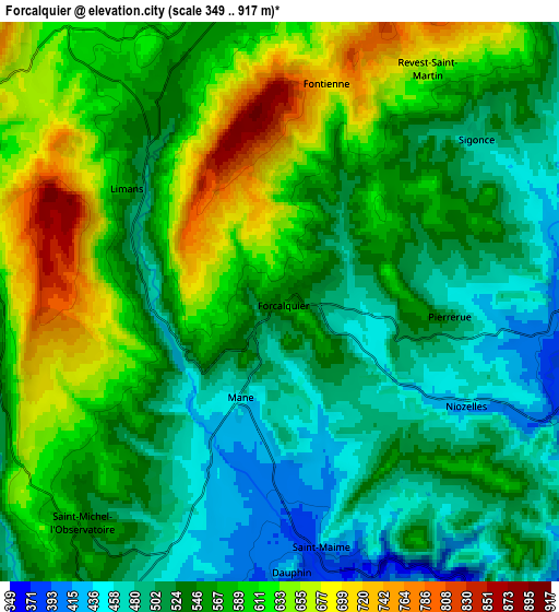 Zoom OUT 2x Forcalquier, France elevation map