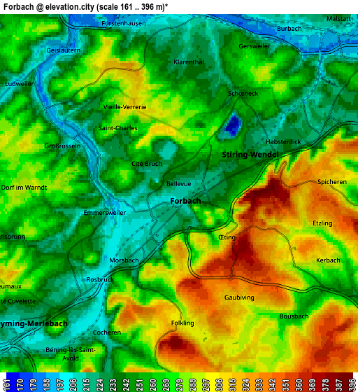 Zoom OUT 2x Forbach, France elevation map