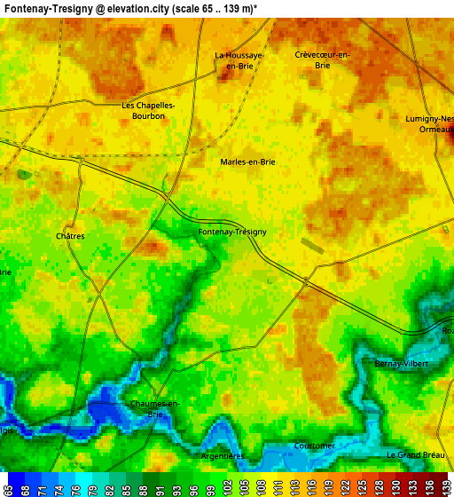 Zoom OUT 2x Fontenay-Trésigny, France elevation map