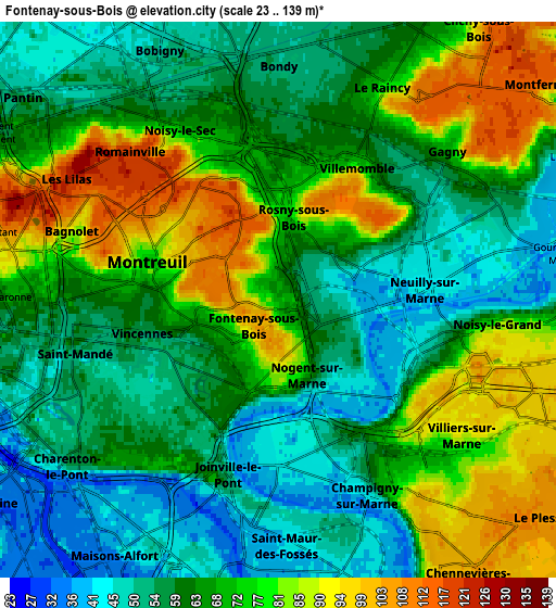 Zoom OUT 2x Fontenay-sous-Bois, France elevation map