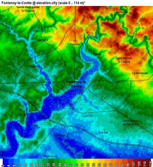 Zoom OUT 2x Fontenay-le-Comte, France elevation map