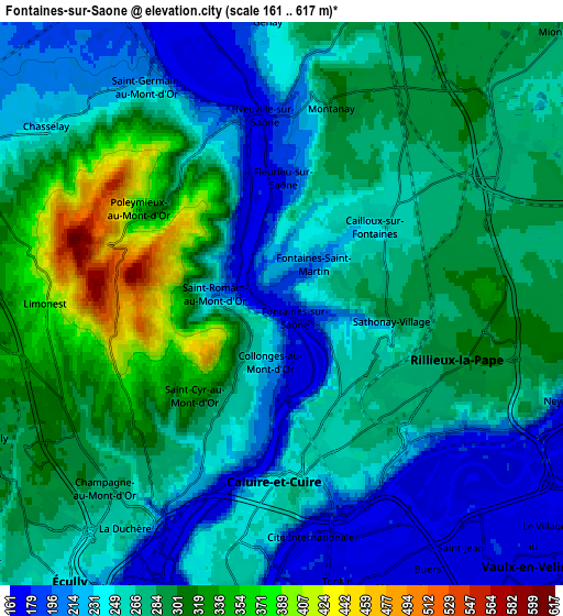 Zoom OUT 2x Fontaines-sur-Saône, France elevation map