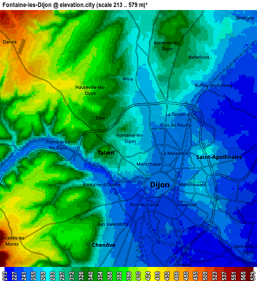 Zoom OUT 2x Fontaine-lès-Dijon, France elevation map
