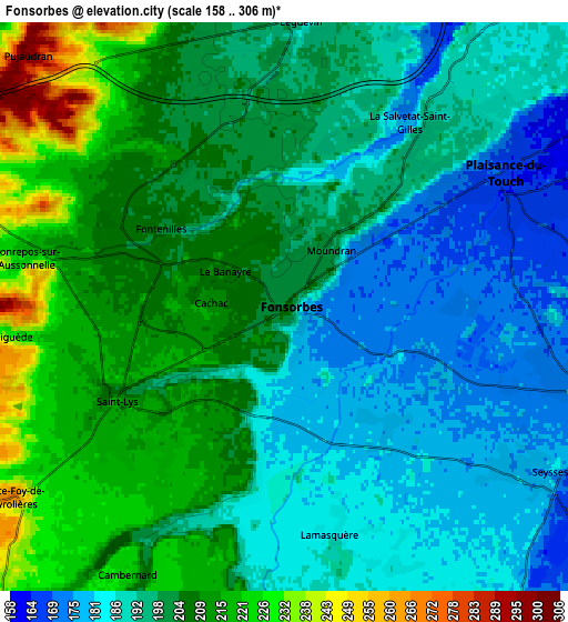 Zoom OUT 2x Fonsorbes, France elevation map