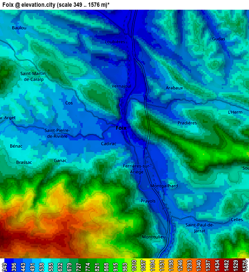 Zoom OUT 2x Foix, France elevation map