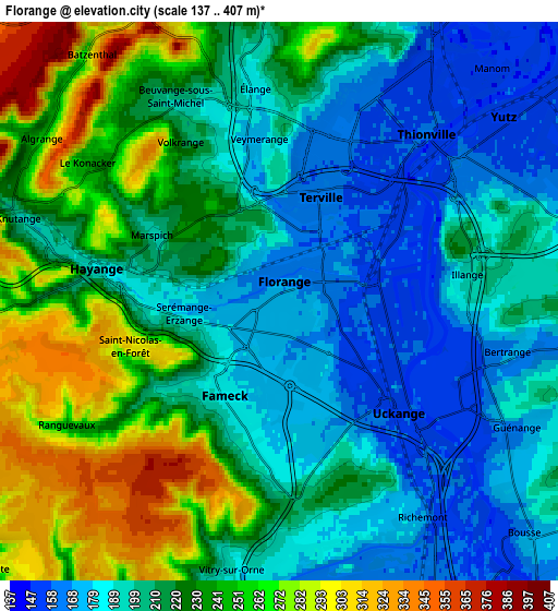 Zoom OUT 2x Florange, France elevation map