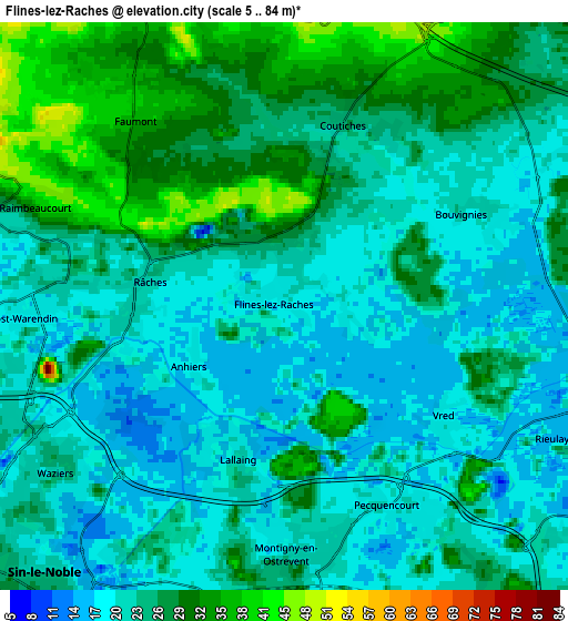 Zoom OUT 2x Flines-lez-Raches, France elevation map