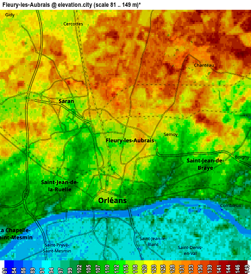 Zoom OUT 2x Fleury-les-Aubrais, France elevation map