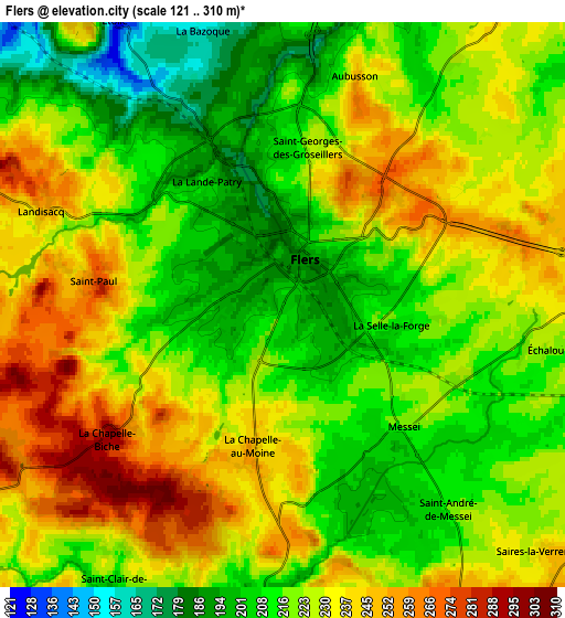 Zoom OUT 2x Flers, France elevation map