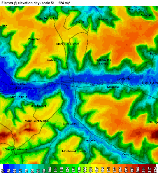 Zoom OUT 2x Fismes, France elevation map