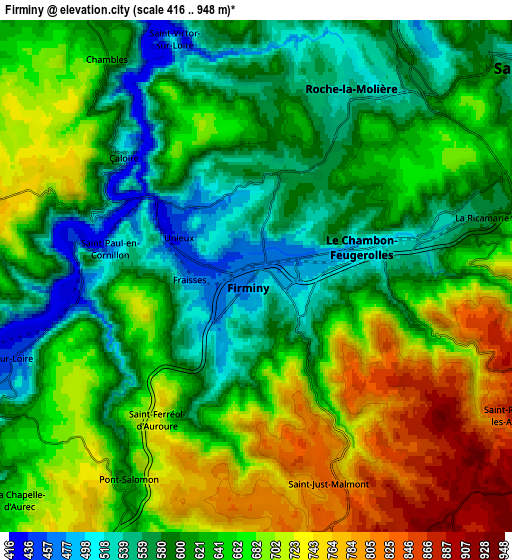 Zoom OUT 2x Firminy, France elevation map