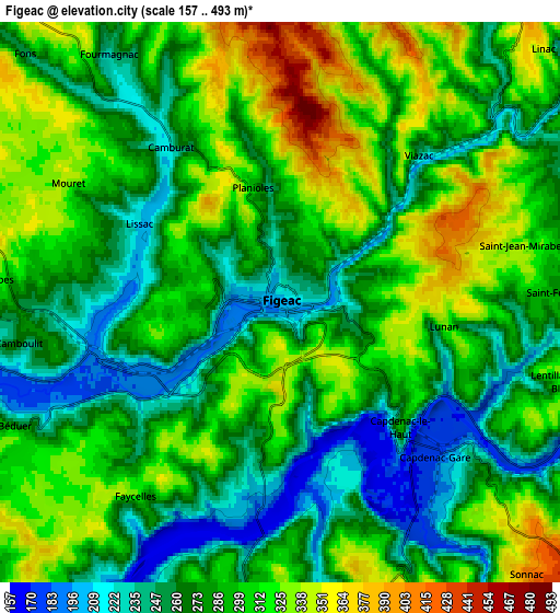 Zoom OUT 2x Figeac, France elevation map