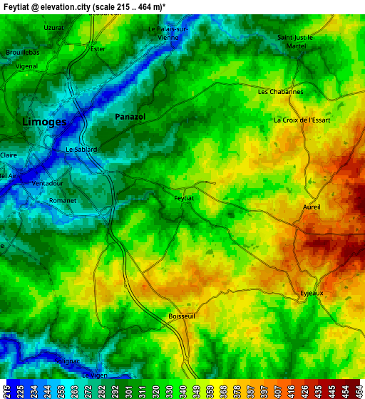 Zoom OUT 2x Feytiat, France elevation map