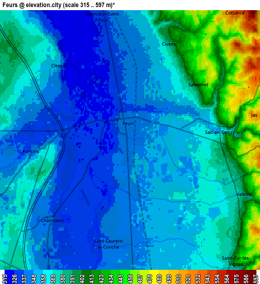 Zoom OUT 2x Feurs, France elevation map