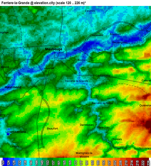 Zoom OUT 2x Ferrière-la-Grande, France elevation map