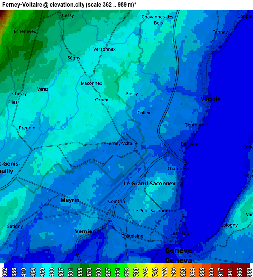 Zoom OUT 2x Ferney-Voltaire, France elevation map