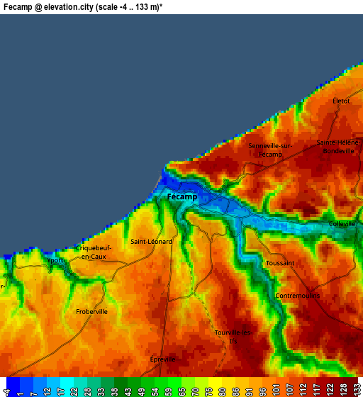 Zoom OUT 2x Fécamp, France elevation map